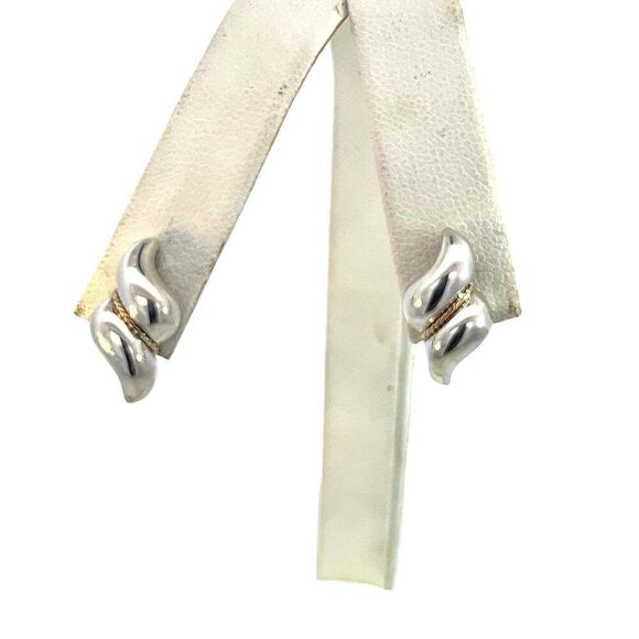 Tiffany & Co Estate Earrings With Original Back Sterling Silver 14k Gold TIF708 - Picture 2 of 7